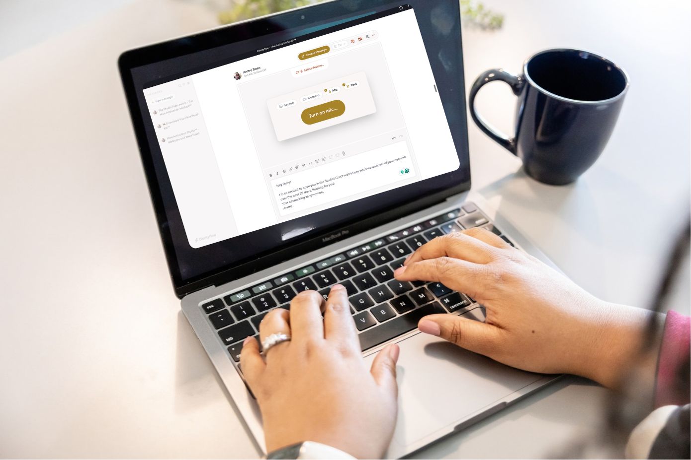 Laptop showing Clarityflow interface